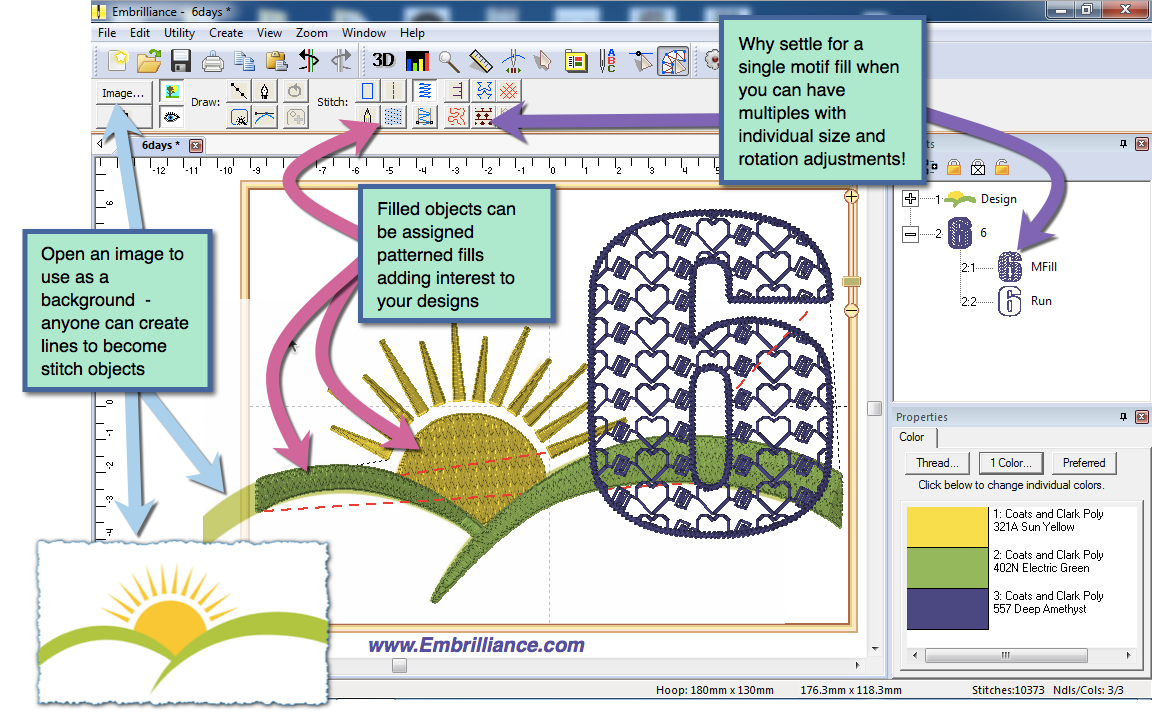 screenshot of StitchArtist demonstrating fill and background options