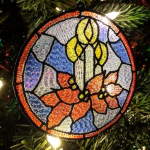 Stained Glass Mylar Christmas Candle Ornament Embroidery Design Created in Embrilliance StitchArtist