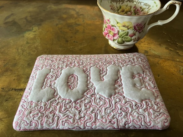 Free In The Hoop LOVE Mug Rug Embroidery Project