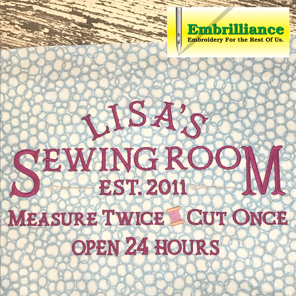 Sewing Room Embroidered Sign